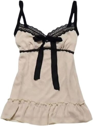 Lolita Tank Top for Women Kawaii Lace Trim Bow Shirt Cutecore Y2k Summer Clothes Vintage Aesthetic Gothic Streetwear in Saudi Arabia