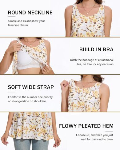 قميص Vislivin بدون أكمام للنساء مع حمالة صدر مدمجة وفضفاضة، قميص قصير فضفاض للتمرين والسفر in Kuwait