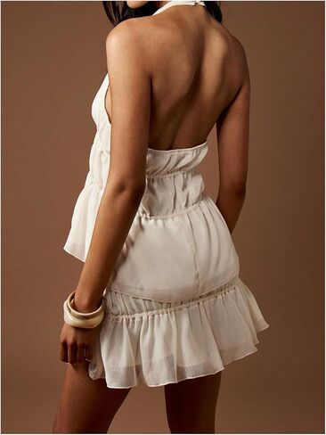 SHENHE Women's Y2k Boho Western Chiffon Halter Top Backless Tie Front Ruffle Peplum Flowy Tank in Saudi Arabia