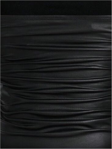 SHENHE Women's Plus Size PU Leather Ruched Strapless Tube Sleeveless Fitted Crop Bandeau Top in Saudi Arabia