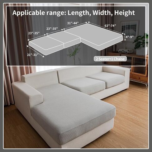Couch Cushion Covers,Comfort Soft Magic Sofa Covers Washable Stretch Resistant for 3 Chair Cushion Couch Furniture Protectors for Pets Sectional Slipcovers(3-Piece+1 Chaise,Dark Gray) in Saudi Arabia