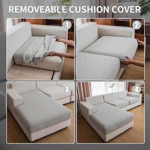 Couch Cushion Covers,Comfort Soft Magic Sofa Covers Washable Stretch Resistant for 3 Chair Cushion Couch Furniture Protectors for Pets Sectional Slipcovers(3-Piece+1 Chaise,Dark Gray) in Saudi Arabia