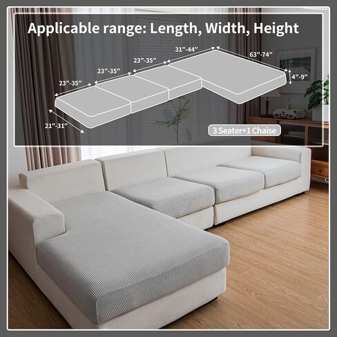 Couch Cushion Covers,Comfort Soft Magic Sofa Covers Washable Stretch Resistant for 3 Chair Cushion Couch Furniture Protectors for Pets Sectional Slipcovers(3-Piece+1 Chaise,Dark Gray) in Saudi Arabia