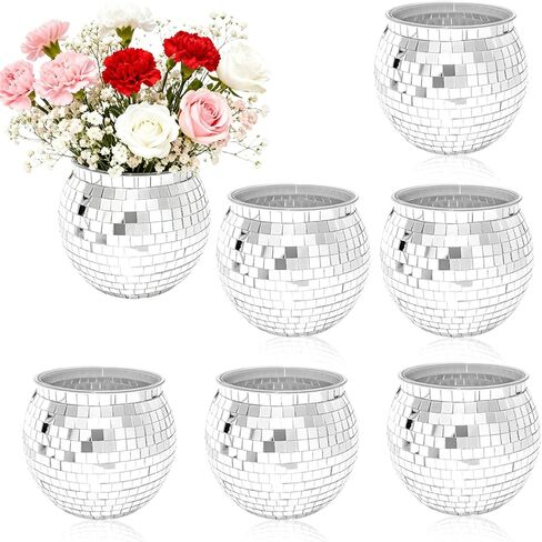 6 Pcs Disco Ball Vases,6" X 6.7" Disco Ball Centerpieces Decor,Silver Mirror Plastic Vase Disco Ball Planter for Wedding,Birthday,Office Table Decorations in Saudi Arabia