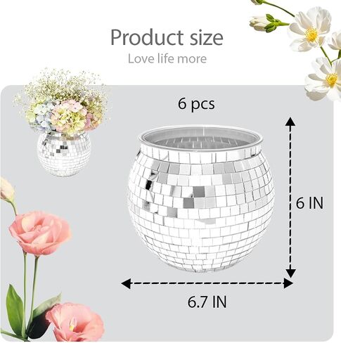6 Pcs Disco Ball Vases,6" X 6.7" Disco Ball Centerpieces Decor,Silver Mirror Plastic Vase Disco Ball Planter for Wedding,Birthday,Office Table Decorations in Saudi Arabia