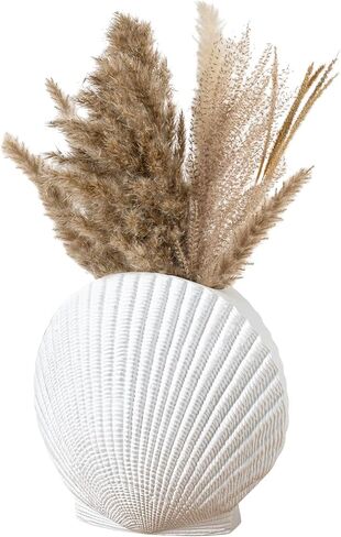 MyGift Black Ceramic Flower Vases, 10 inch Vase for Pampas Grass, Decorative Shell Shaped Vase for Living Room, Modern Aesthetic Home Decor in Saudi Arabia