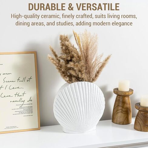 MyGift Black Ceramic Flower Vases, 10 inch Vase for Pampas Grass, Decorative Shell Shaped Vase for Living Room, Modern Aesthetic Home Decor in Saudi Arabia