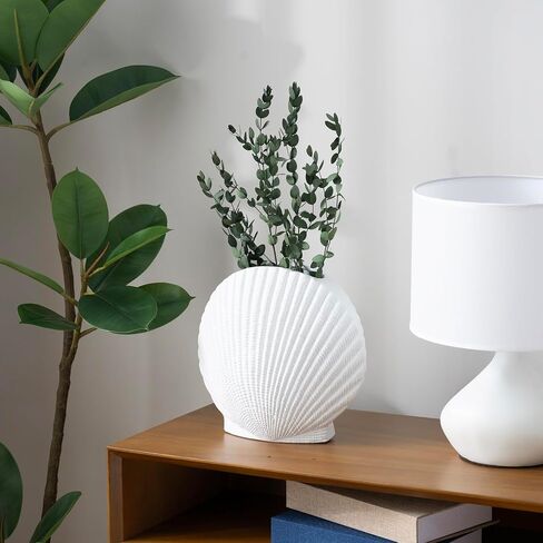MyGift Black Ceramic Flower Vases, 10 inch Vase for Pampas Grass, Decorative Shell Shaped Vase for Living Room, Modern Aesthetic Home Decor in Saudi Arabia