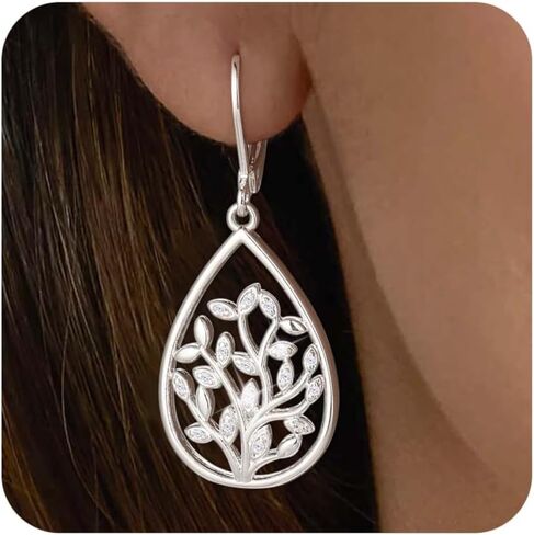 Ritach Silver Dangle Earrings for Women Leverback Filigree Teardrop Earrings Hypoallergenic Silver Dangle Drop Earring for Gifts in Saudi Arabia