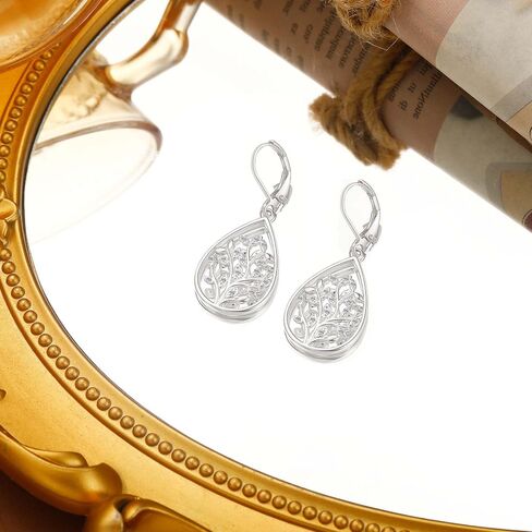 Ritach Silver Dangle Earrings for Women Leverback Filigree Teardrop Earrings Hypoallergenic Silver Dangle Drop Earring for Gifts in Saudi Arabia