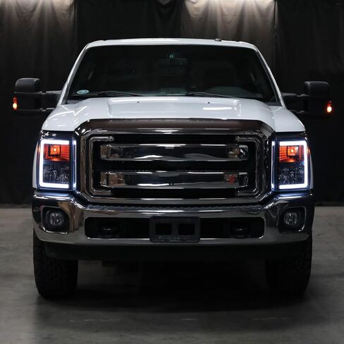Ronnin - Fits 2011-2016 Ford F250 F350 F450 F550 Super Duty Upgraded LED Tube Animated Startup Effect Headlights Replacement Assembly Pair | Black in Saudi Arabia