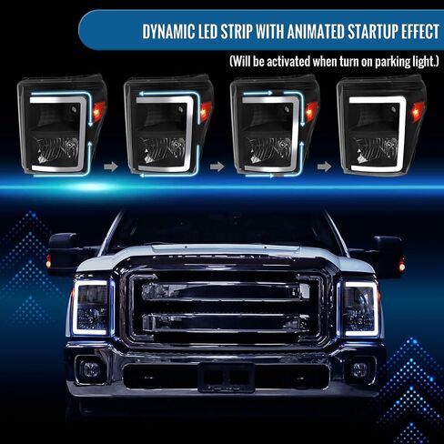Ronnin - Fits 2011-2016 Ford F250 F350 F450 F550 Super Duty Upgraded LED Tube Animated Startup Effect Headlights Replacement Assembly Pair | Black in Saudi Arabia
