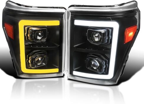 SPEC-D TUNING Chrome Projector Headlights w/Switchback Sequential LED Bar and Startup Animation Compatible with 2011-2016 Ford F250, F350, F450, F550 Super Duty, Left + Right Pair Headlamps Assembly in Saudi Arabia