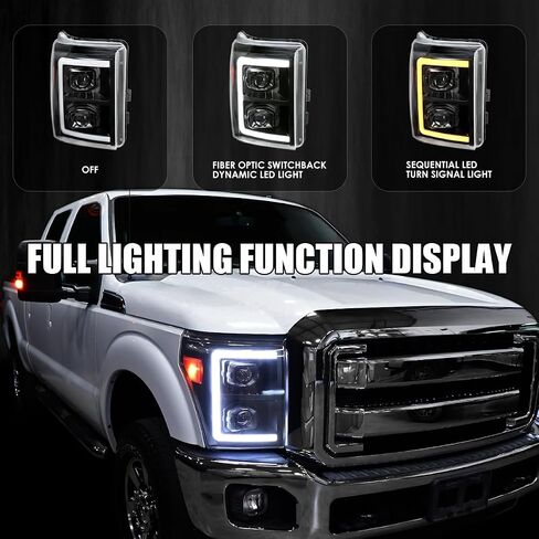 SPEC-D TUNING Chrome Projector Headlights w/Switchback Sequential LED Bar and Startup Animation Compatible with 2011-2016 Ford F250, F350, F450, F550 Super Duty, Left + Right Pair Headlamps Assembly in Saudi Arabia