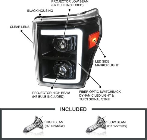 SPEC-D TUNING Chrome Projector Headlights w/Switchback Sequential LED Bar and Startup Animation Compatible with 2011-2016 Ford F250, F350, F450, F550 Super Duty, Left + Right Pair Headlamps Assembly in Saudi Arabia