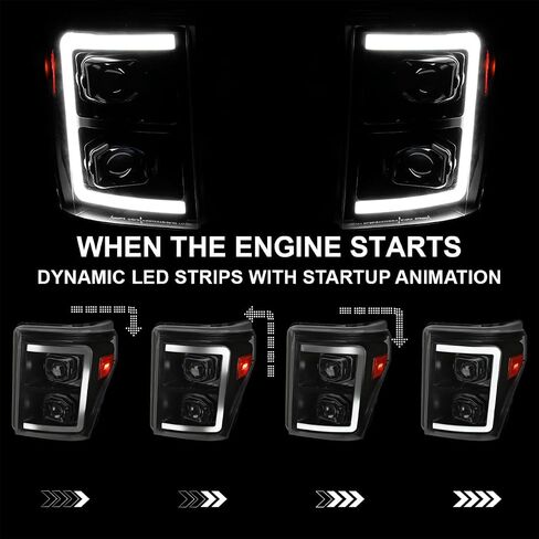 SPEC-D TUNING Chrome Projector Headlights w/Switchback Sequential LED Bar and Startup Animation Compatible with 2011-2016 Ford F250, F350, F450, F550 Super Duty, Left + Right Pair Headlamps Assembly in Saudi Arabia