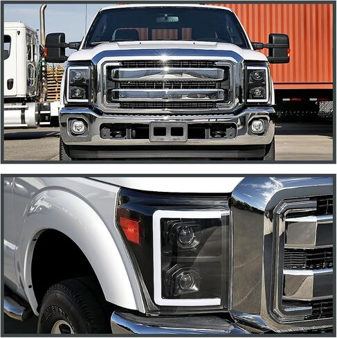 SPEC-D TUNING Chrome Projector Headlights w/Switchback Sequential LED Bar and Startup Animation Compatible with 2011-2016 Ford F250, F350, F450, F550 Super Duty, Left + Right Pair Headlamps Assembly in Saudi Arabia