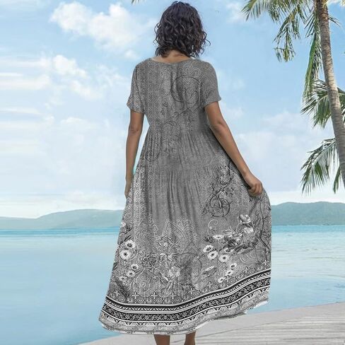 Long Maxi Dresses for Women Floral Elengant Floral 2025 Summer Short Sleeve Classy Crewneck Plus Size Dress in Saudi Arabia