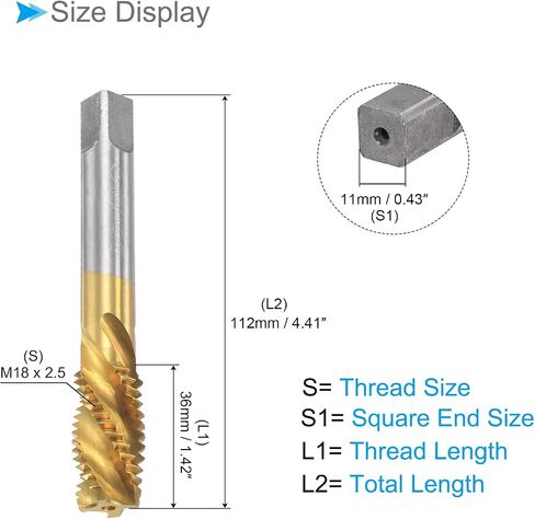 Spiral Flute Threading Tap, M14 x 1.5 Thread Size 4 Flutes, High Speed Steel Tapping Tool - (Applications: for Processing Holes & Sticky Materials) in Saudi Arabia