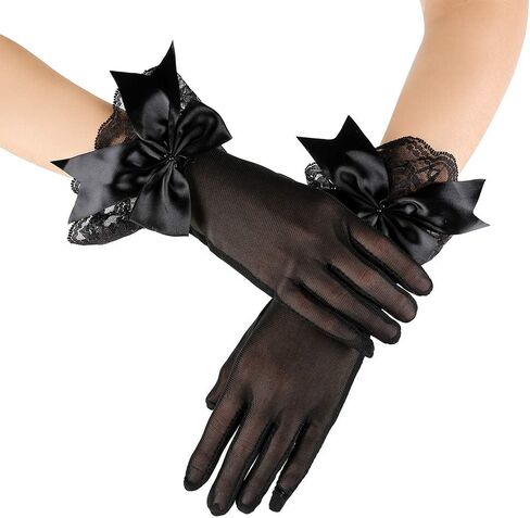 JISEN Women Party Bow Lace Elegant with Wrist Ruffle Bridal Wedding Gloves in Saudi Arabia