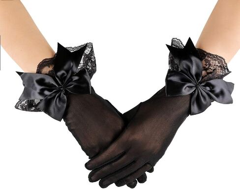 JISEN Women Party Bow Lace Elegant with Wrist Ruffle Bridal Wedding Gloves in Saudi Arabia