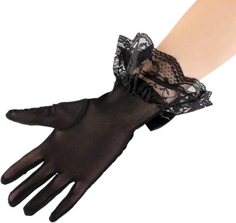 JISEN Women Party Bow Lace Elegant with Wrist Ruffle Bridal Wedding Gloves in Saudi Arabia