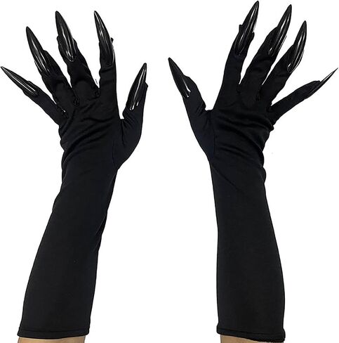 Halloween Costume Cat Woman Paw Gloves with Long Black Plastic Fingernails Wolf Claws Glove for Cosplay Party Props in Saudi Arabia