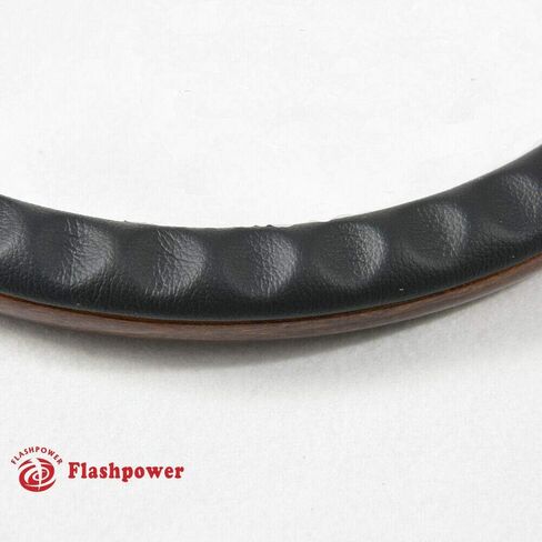 عجلة قيادة Flashpower مقاس 14 بوصة ملفوفة بالكامل و9 مسامير مع طبق مقاس 2 بوصة وزر قرن (أسود) in Kuwait