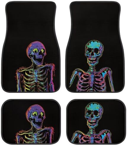 Cool Skeleton Print Skull Car Floor Mats Suitable for Cars SUVs Trucks,Front & Rear Automotive Floor Mats,4 Pieces in Kuwait