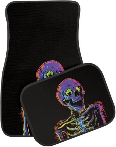 Cool Skeleton Print Skull Car Floor Mats Suitable for Cars SUVs Trucks,Front & Rear Automotive Floor Mats,4 Pieces in Kuwait