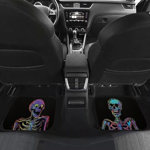 Cool Skeleton Print Skull Car Floor Mats Suitable for Cars SUVs Trucks,Front & Rear Automotive Floor Mats,4 Pieces in Kuwait
