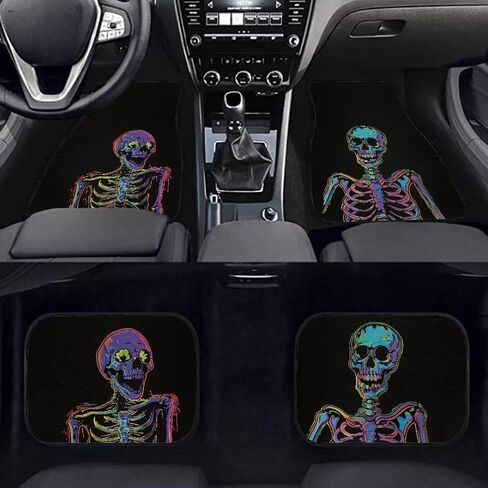 Cool Skeleton Print Skull Car Floor Mats Suitable for Cars SUVs Trucks,Front & Rear Automotive Floor Mats,4 Pieces in Kuwait