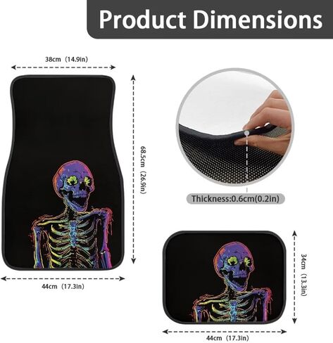 Cool Skeleton Print Skull Car Floor Mats Suitable for Cars SUVs Trucks,Front & Rear Automotive Floor Mats,4 Pieces in Kuwait
