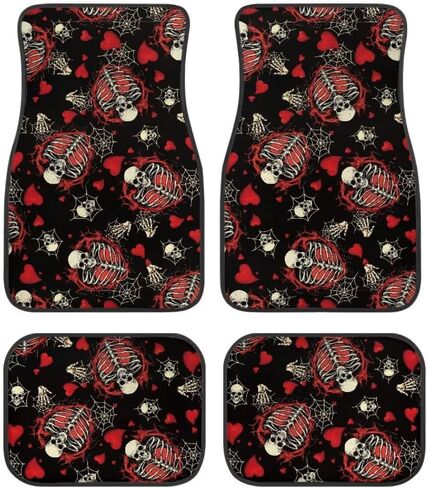 Cool Skeleton Print Skull Car Floor Mats Suitable for Cars SUVs Trucks,Front & Rear Automotive Floor Mats,4 Pieces in Kuwait