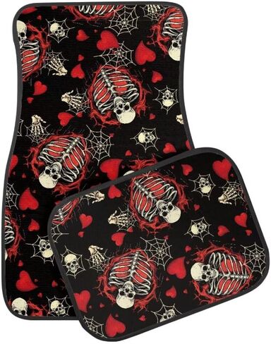 Cool Skeleton Print Skull Car Floor Mats Suitable for Cars SUVs Trucks,Front & Rear Automotive Floor Mats,4 Pieces in Kuwait