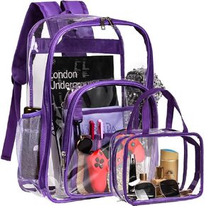 2 Pieces Heavy Duty Clear Backpack, Gray PVC Waterproof Transparent Bag With Cosmetic Bag, See Through Book Bag With Lunch Bag, Stadium Approved, Reinforced Strap, School, Work, Women, Men, Boy, Girl in Saudi Arabia