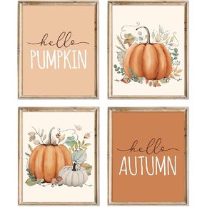 FYSUIMU 4Pcs Fall Wall Art Prints Hello Pumpkin Eucalyptus Leaf Art Poster Modern Autumn Wall Decor for Thanksgiving Home Kitchen Living Room Bedroom (UNFRAMED 8 x 10 Inch) in Saudi Arabia