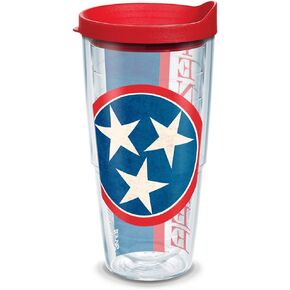 كوب Tervis 1141731 معزول بعلم ولاية تينيسي مع غلاف وغطاء أحمر، 16oz، شفاف in Kuwait