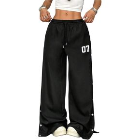 بنطال Verdusa النسائي ذو الرقم الجرافيكي بأرجل واسعة ورباط على الخصر وأزرار جانبية وبنطلون فضفاض in Kuwait