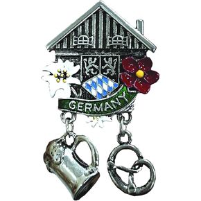 شاليه مع زهور، دبوس قبعة مهرجان أكتوبر مع لافتة ألمانيا - دبابيس ألمانية معدنية مع سحر شتاين البيرة - إكسسوار زي مهرجان أكتوبر التقليدي in Kuwait