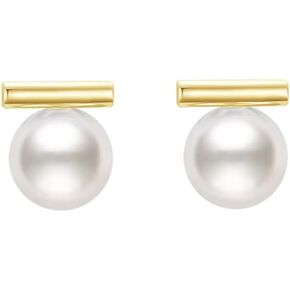 Dainty Pearl Bar Gold Plated Stud Earrings for Women 925 Sterling Silver Post Minimalist Round Pearl Studs Hypoallergenic Fashion Jewelry Wedding Birthday Gift Her in Kuwait