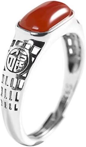Vesppears Natural Feng Shui Red Jade for Women Genuine Yoga Open-ended Ring South Red Saddle Blessing Hollow S925 Silver in Saudi Arabia