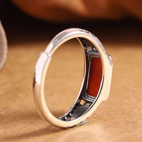Vesppears Natural Feng Shui Red Jade for Women Genuine Yoga Open-ended Ring South Red Saddle Blessing Hollow S925 Silver in Saudi Arabia