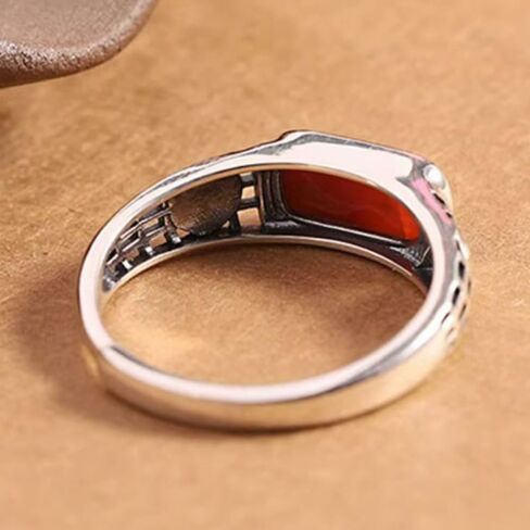 Vesppears Natural Feng Shui Red Jade for Women Genuine Yoga Open-ended Ring South Red Saddle Blessing Hollow S925 Silver in Saudi Arabia