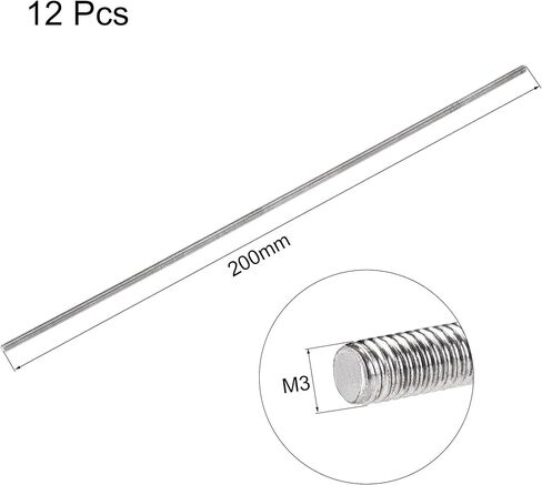 uxcell 5Pcs M3 x 200mm Fully Threaded Rod 304 Stainless Steel Right Hand Long Screws Threads Used for Screw into Hangers and U-Bolts in Saudi Arabia