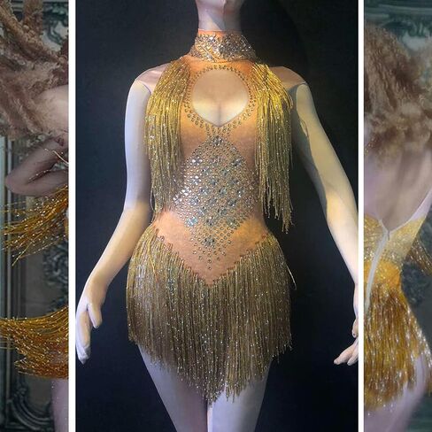 Youmeisha New Fringe Rhinestones Sexy Bodysuit Women Nightclub Birthday Party Dance Stage Outfits Singer Dancer Show Costume in Saudi Arabia