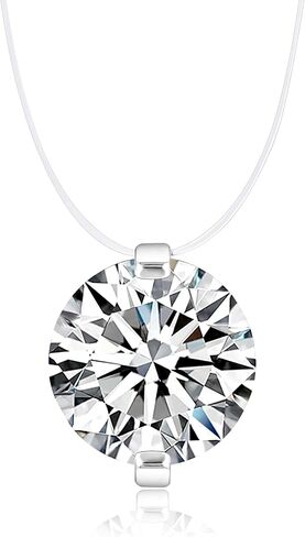 YSDD 0.5/1/2/3CT Moissanite Necklace for Women, D Color VVS1 Round Cut Moissanite Fishbone Necklace Pendant, Invisible Necklace, 925 Sterling Silver Plated 18K White Gold, Certificate Included in Saudi Arabia