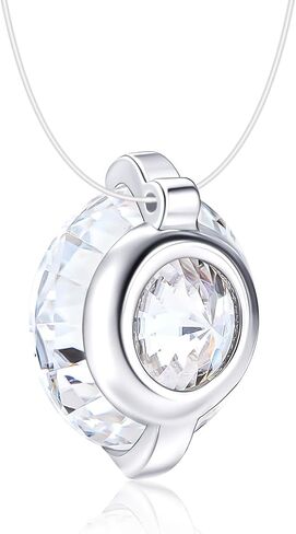 YSDD 0.5/1/2/3CT Moissanite Necklace for Women, D Color VVS1 Round Cut Moissanite Fishbone Necklace Pendant, Invisible Necklace, 925 Sterling Silver Plated 18K White Gold, Certificate Included in Saudi Arabia