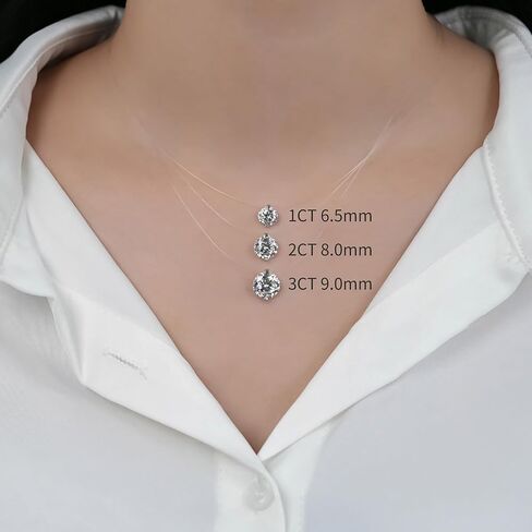 YSDD 0.5/1/2/3CT Moissanite Necklace for Women, D Color VVS1 Round Cut Moissanite Fishbone Necklace Pendant, Invisible Necklace, 925 Sterling Silver Plated 18K White Gold, Certificate Included in Saudi Arabia