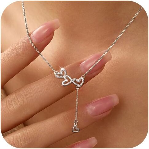925 Sterling Silver Cubic Zirconia Triple Heart Charm Necklace for Women Cute Dainty Infinity Love Pendant Necklaces Chains Delicate Minimalist Fashion Jewelry to Daughter Mother Christmas Wedding Jewelry Gift in Saudi Arabia